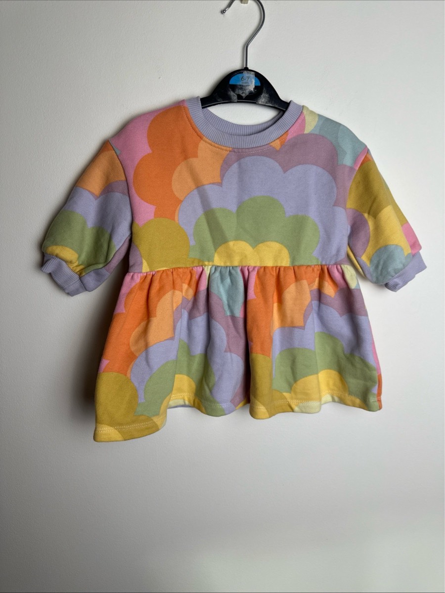 Next Baby Girls Rainbow Sweatshirt Dress 6-9 Months Colourful Cotton Blend