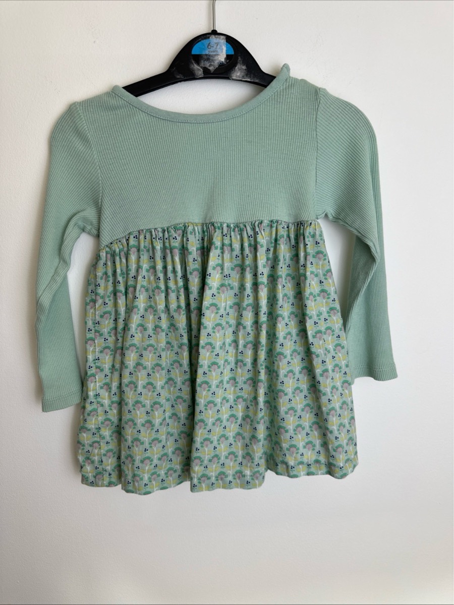 Next Baby Girls Dress 9-12 Months Mint Green Long Sleeve Floral Cotton