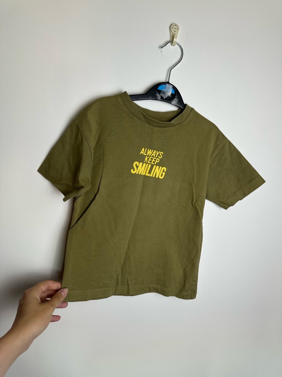 Next Boys Khaki T-Shirt Always Keep Smiling 2-3 Years 98cm Cotton