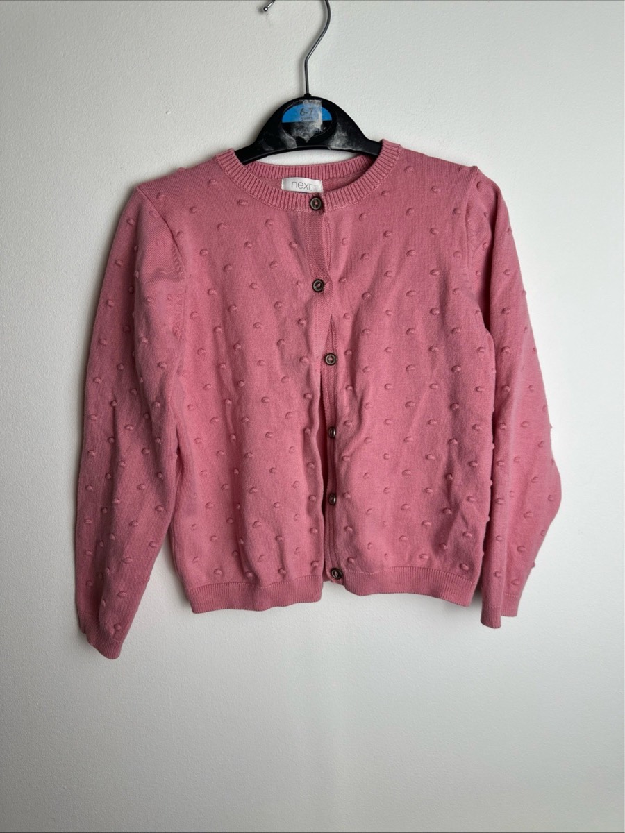 Next Girls Pink Bobble Knit Cardigan 3-4 Years 104cm Cotton Blend Button Up