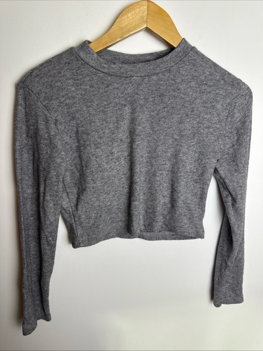 Mystyle Grey Cropped Long Sleeve Top Size S Soft Stretch Casual Made in Italy