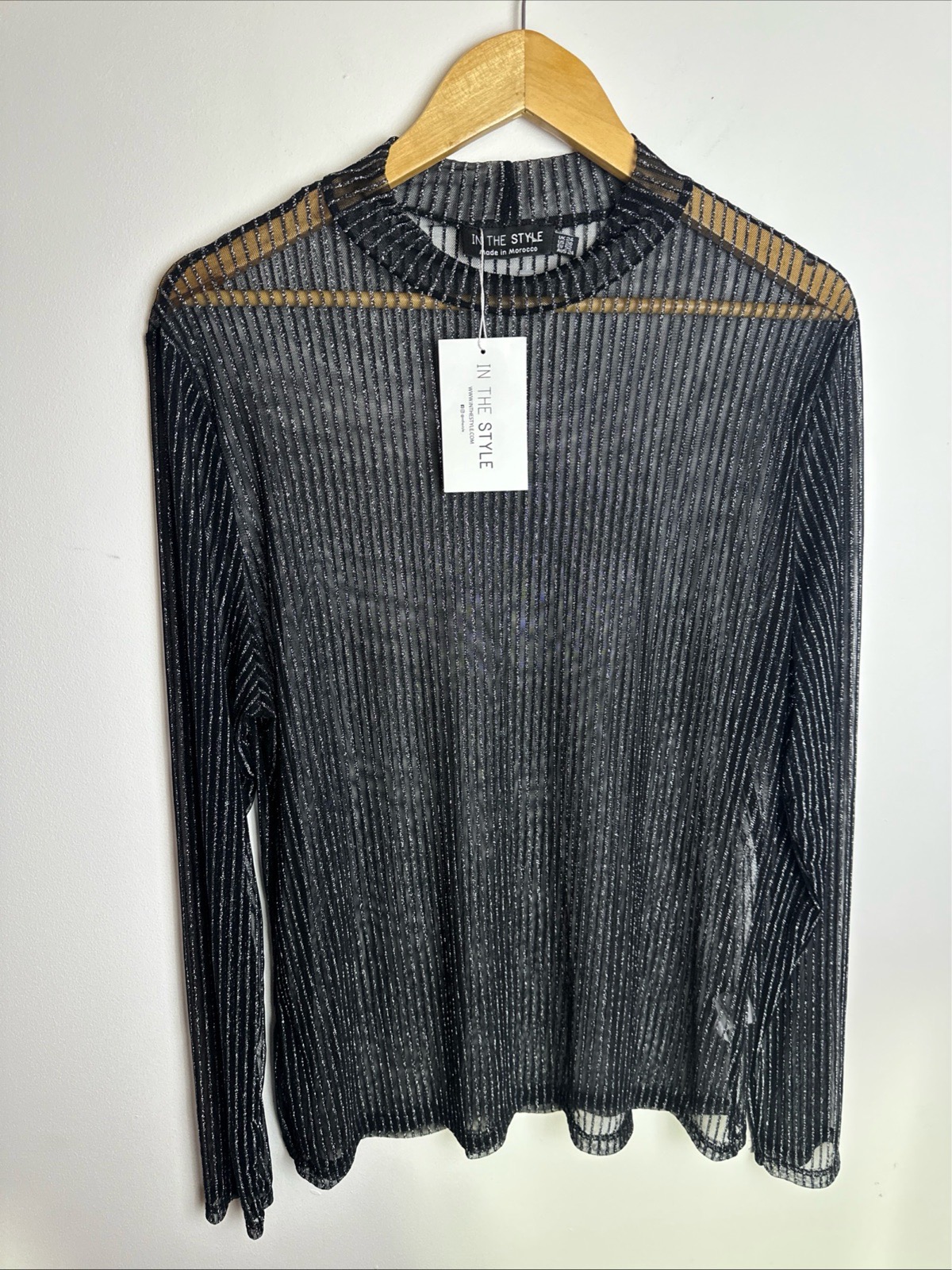 In The Style Black Silver Sheer Mesh Glitter Top UK 24 Plus Size NWT