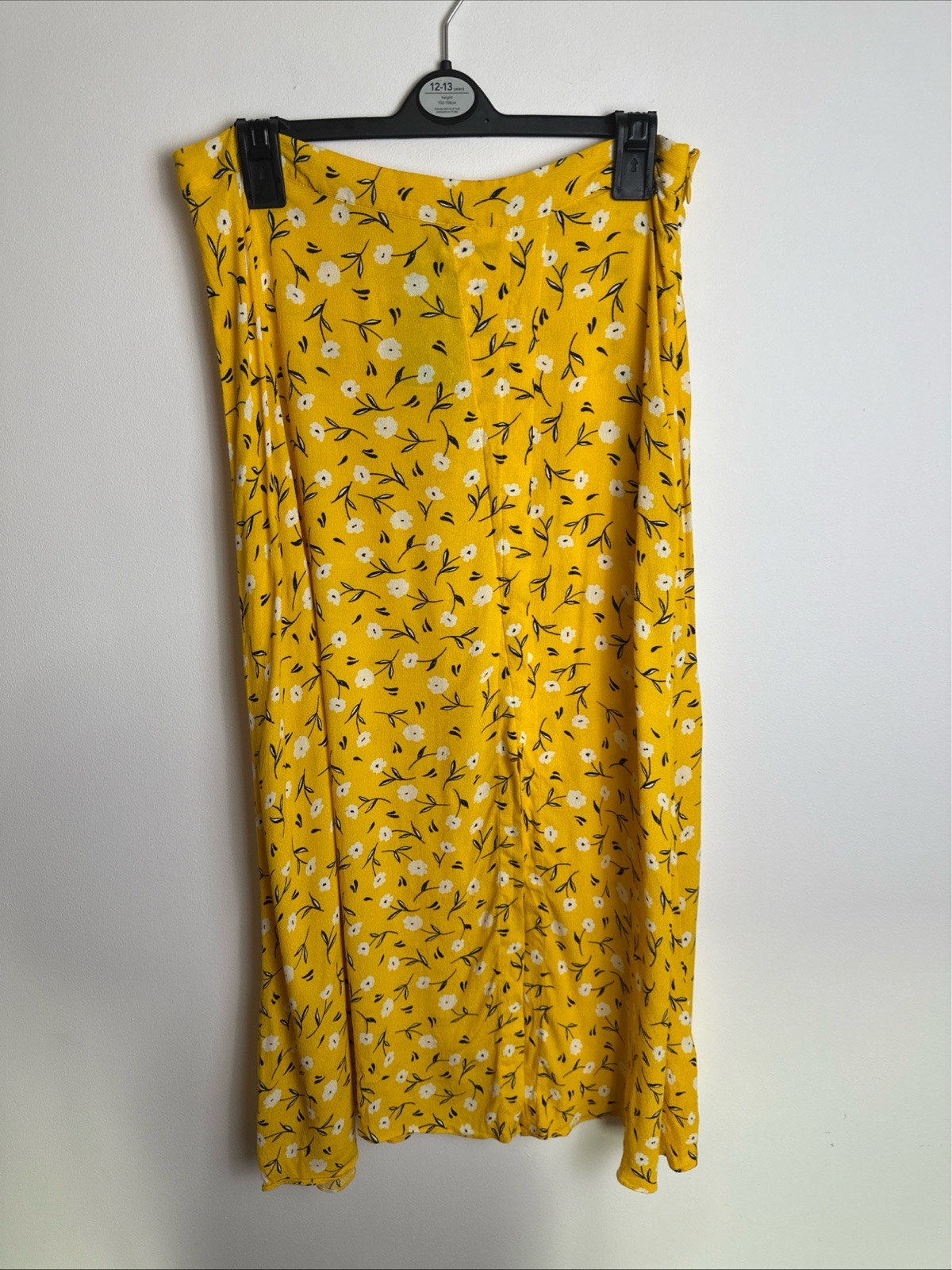 Hush Women’s Midi Skirt UK 10 Yellow Floral Print Viscose Summer Skirt