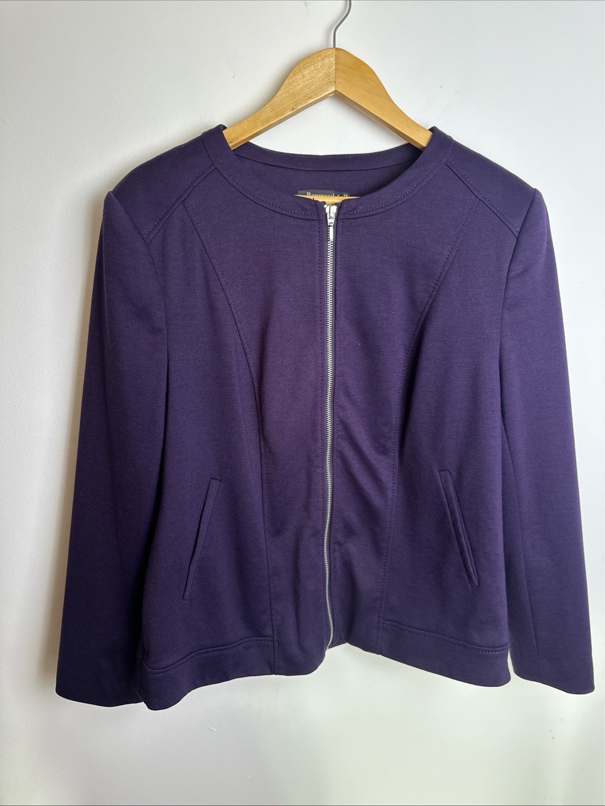 Bonmarche Women’s Purple Jersey Jacket Size 18 Zip Up Lined Smart Casual