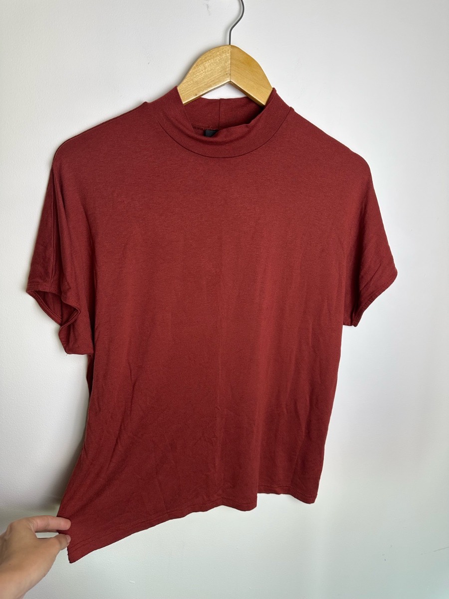 b.young Womens Rust High Neck Top Short Sleeve Stretch Viscose Size M