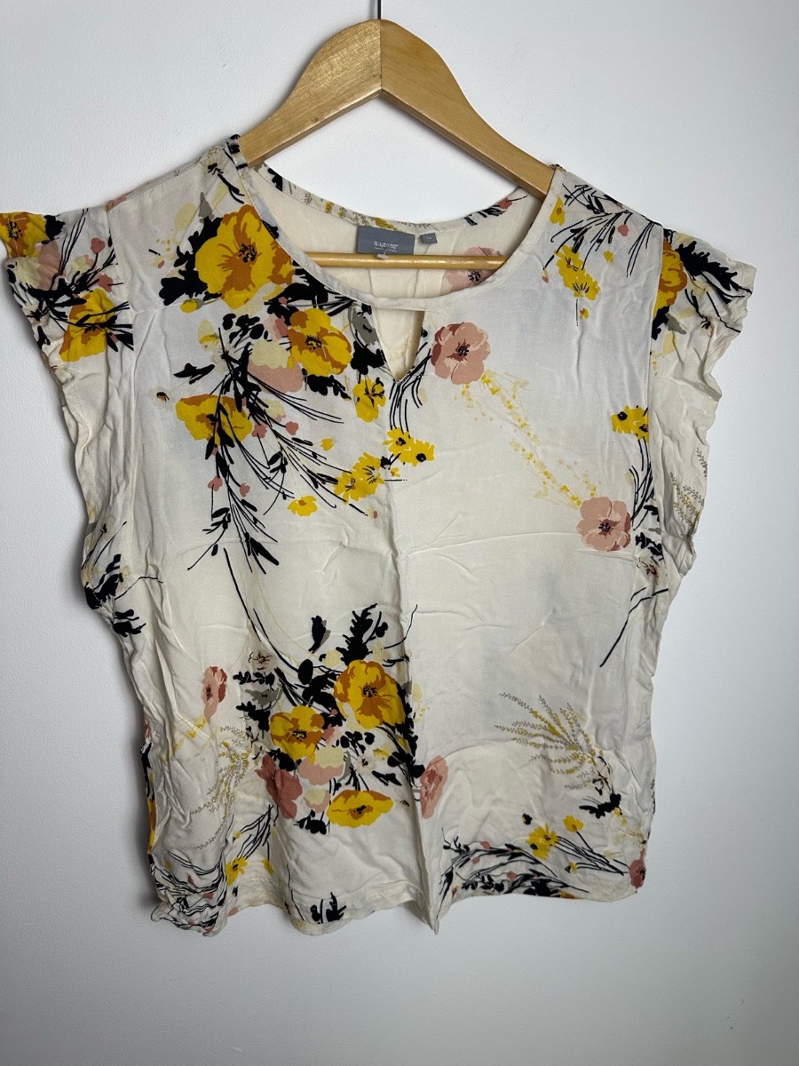 b.young Floral Blouse Size EU 38 UK 10 Cream Yellow