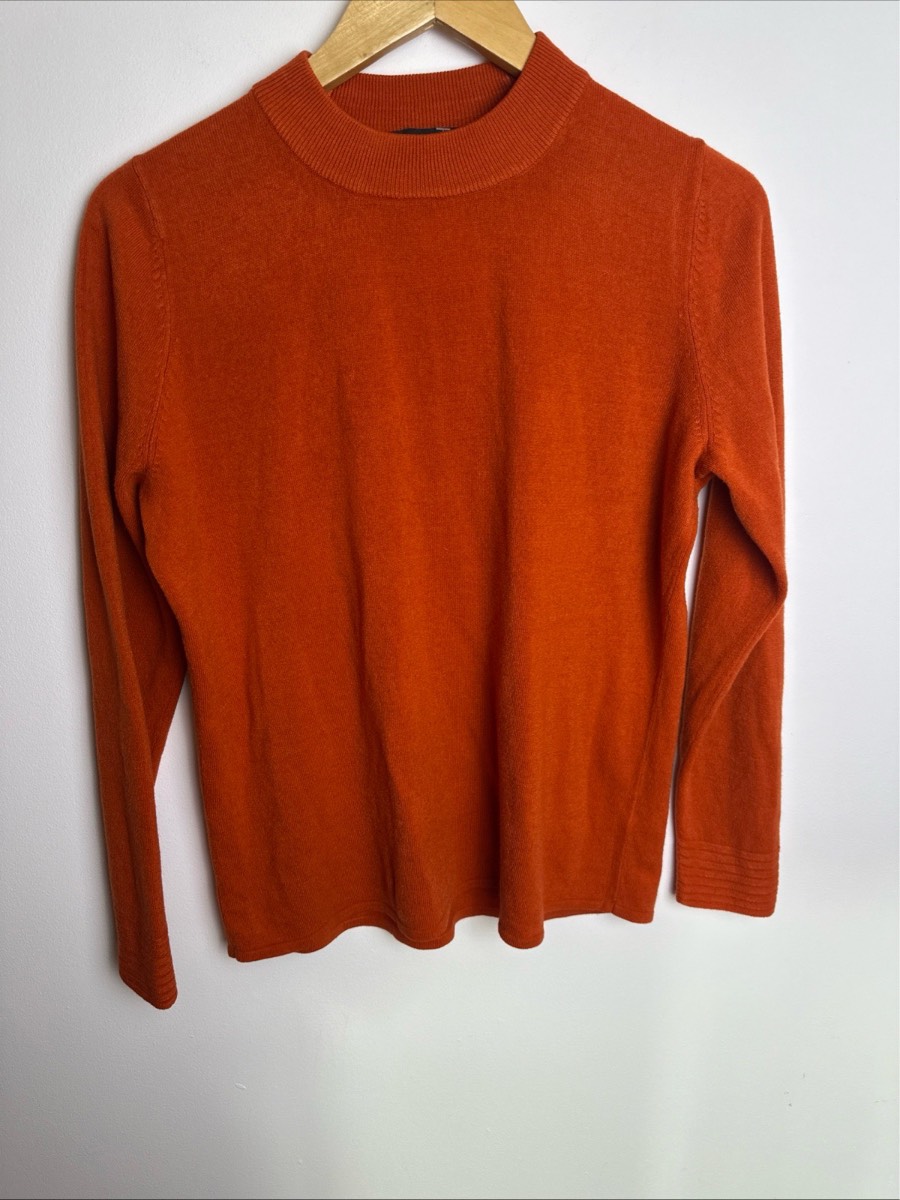 Bonmarché Orange Fine Knit Jumper UK 14 Long Sleeve Lightweight Autumn