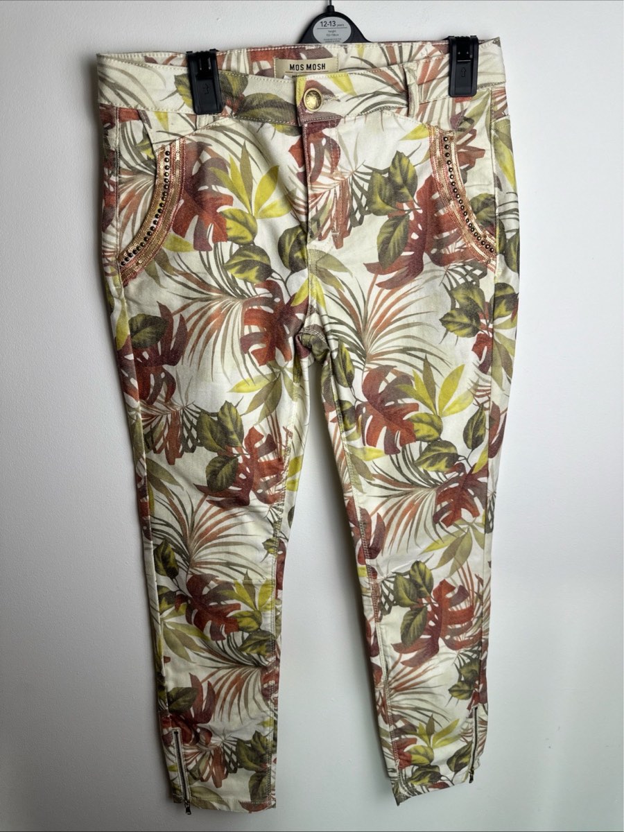 Mos Mosh Tropical Print Cropped Jeans Size 28 Women’s Zip Hem Summer Trousers