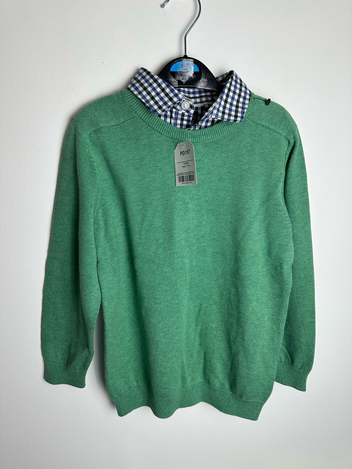 BNWT Next Boys Green Jumper Shirt Collar 4-5 Years 110cm 100% Cotton
