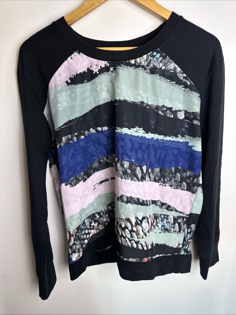 Dept Colour Block Sweatshirt Top Size S Black Blue Pink Long Sleeve Casual
