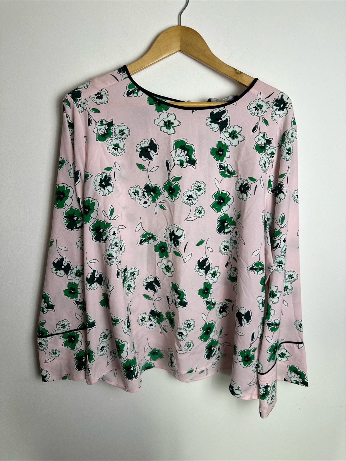 M&S Womens Blouse UK 24 Pink Green Floral Print Long Sleeve Top
