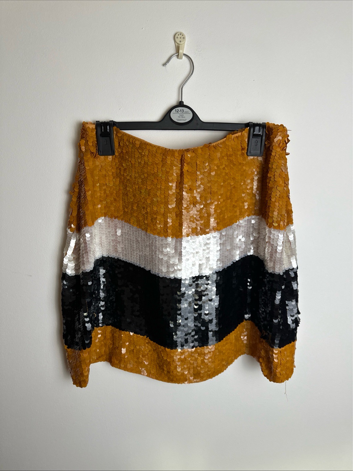 Zara Trafaluc Sequin Mini Skirt Size M UK 10 Mustard Black White Party