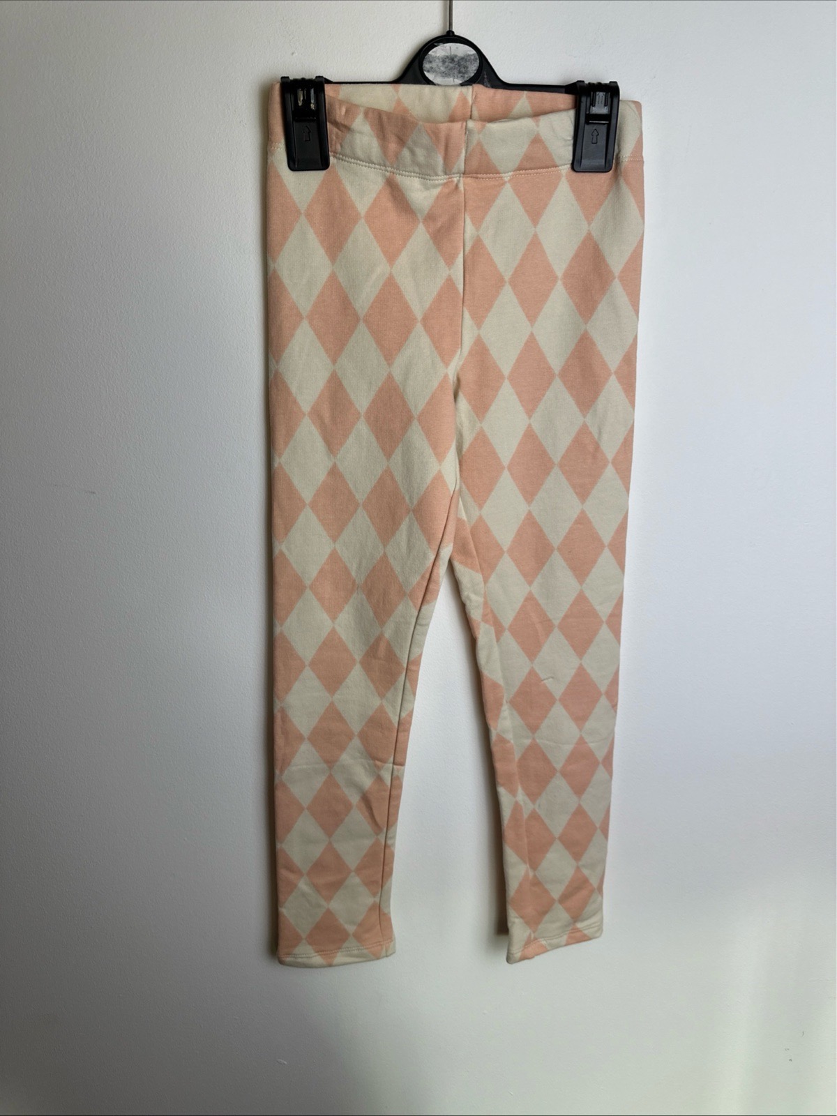 H&M Girls Pink Argyle Brushed Leggings Age 6-7 Years 122 New With Tags