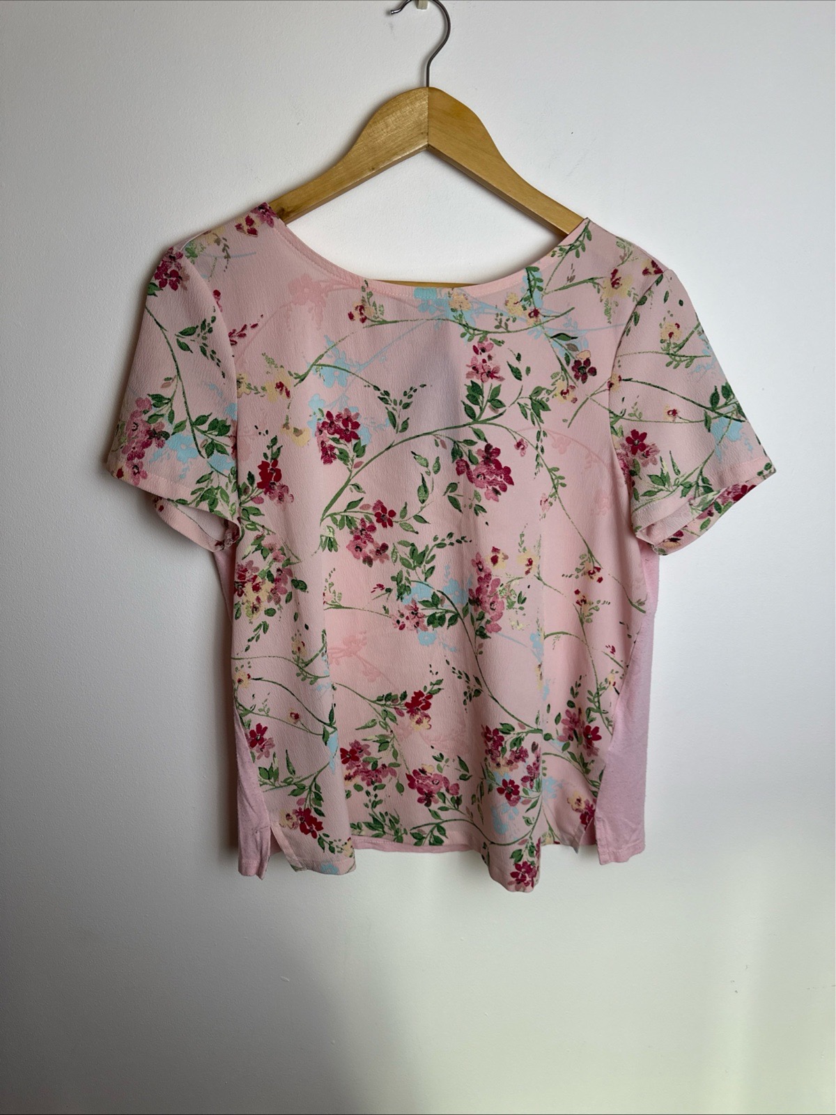 M&S Women’s Pink Floral Short Sleeve Top Blouse UK 12 Viscose Back