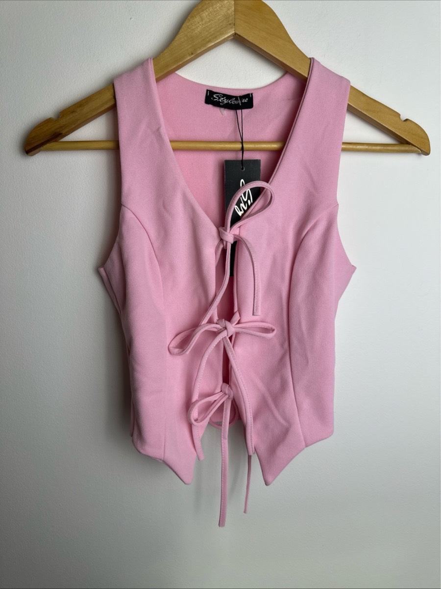 Stylewise Women’s Pink Tie Front Sleeveless Waistcoat Top UK 8 BNWT