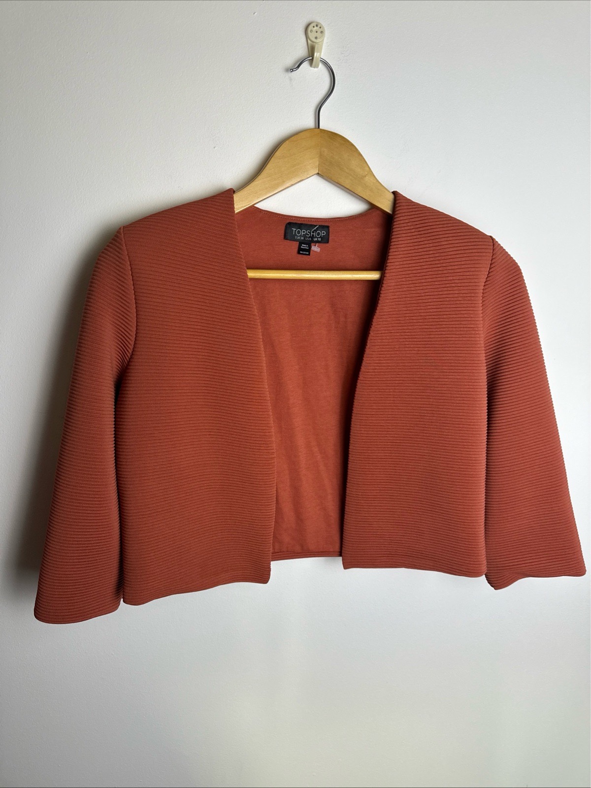 Topshop Rust Textured Open Front Blazer Jacket UK 10 Shoulder Pads