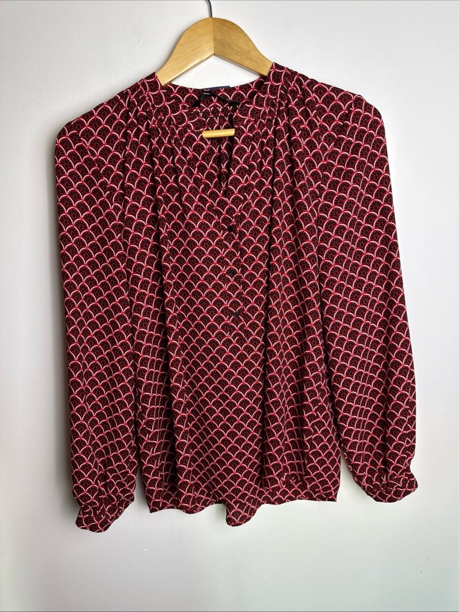 Dunnes Stores Women’s Red Geometric Print Long Sleeve Blouse Top Size M UK 12-14