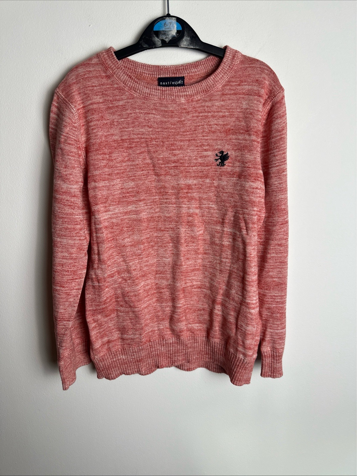 Next Boys Jumper Age 7 Years 122cm Coral Pink Marl Cotton Crew Neck
