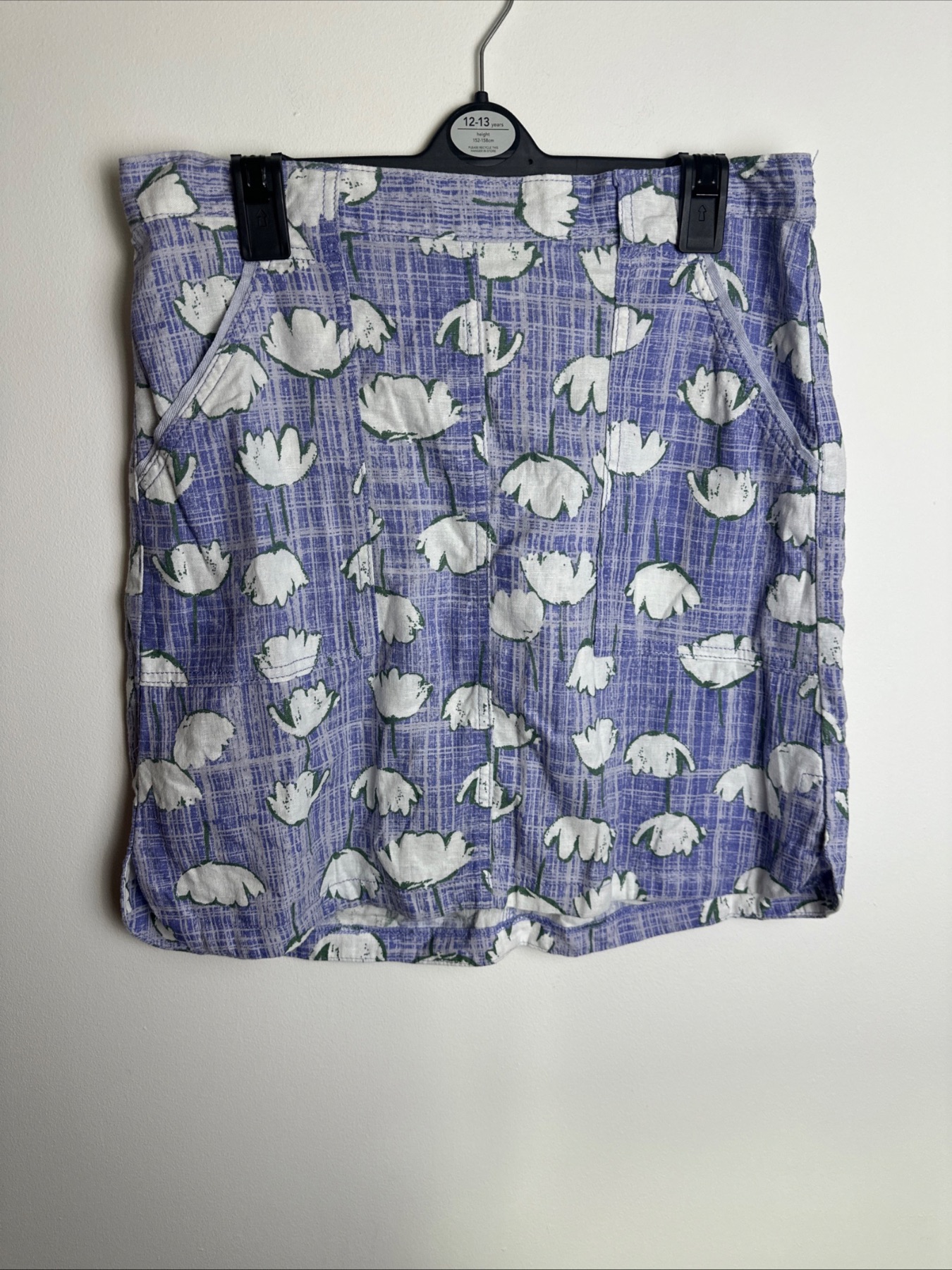 Next Women’s Linen Blend Shorts UK 12 Blue Floral Print Summer Holiday