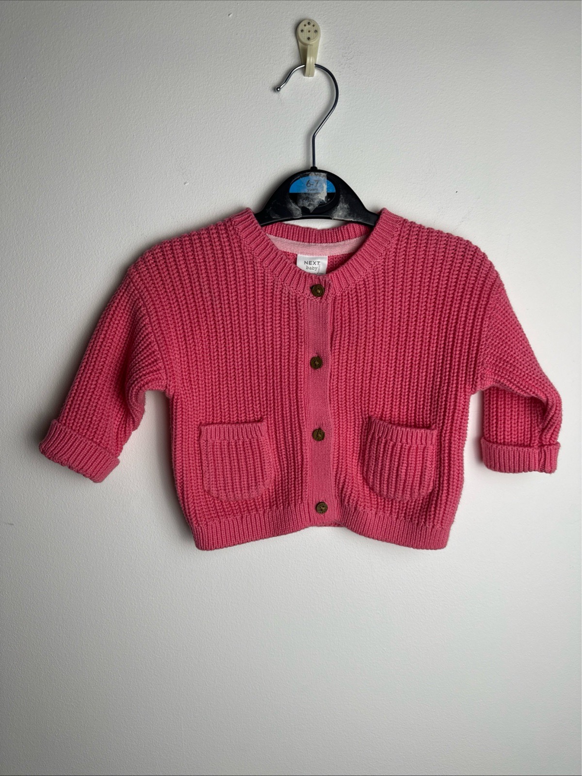NEXT Baby Girls Pink Knitted Cardigan Smile 0-3 Months 100% Cotton