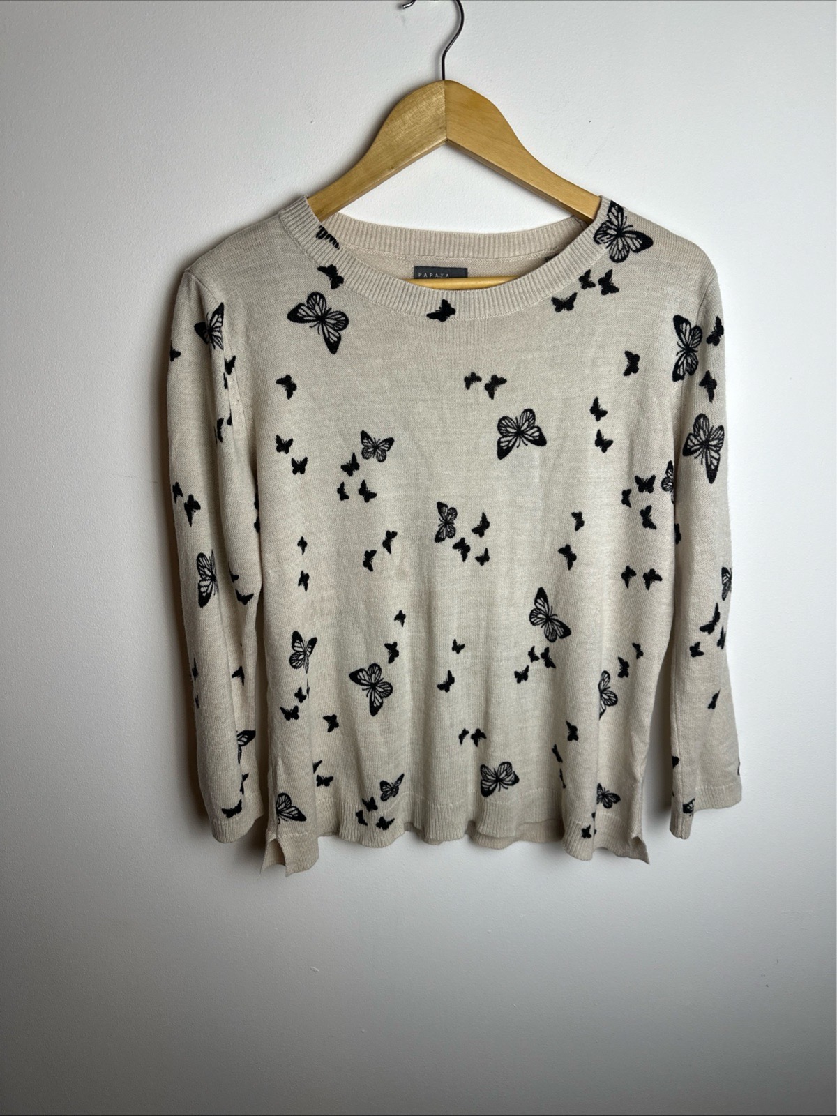 Papaya Classic Women’s Cream Butterfly Jumper UK 12 Long Sleeve Acrylic Knit
