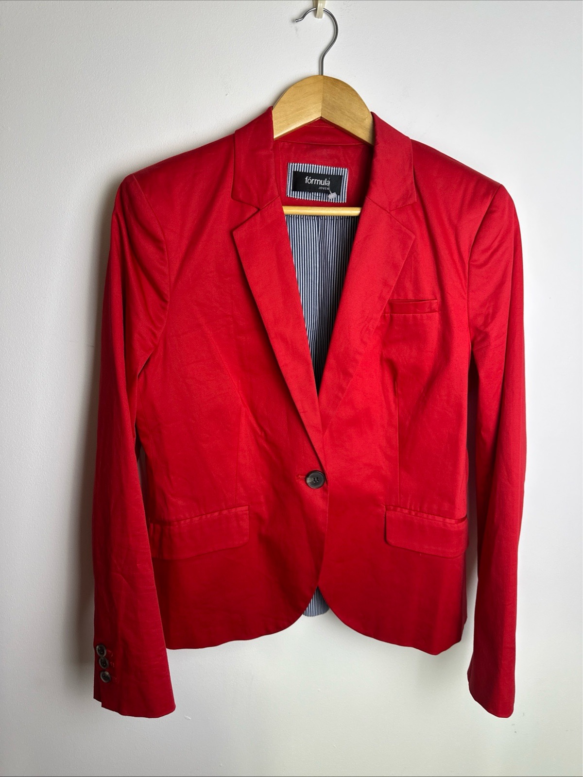 Formula Joven Women’s Red Tailored Blazer Jacket Approx UK 10 Striped Lining