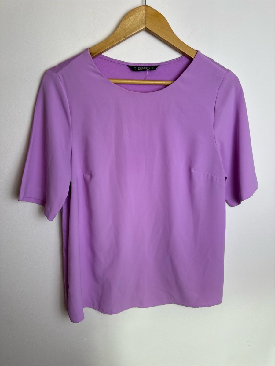 Dunnes Stores Women’s Lilac Mixed Fabric Top Size S Short Sleeve Smart Casual