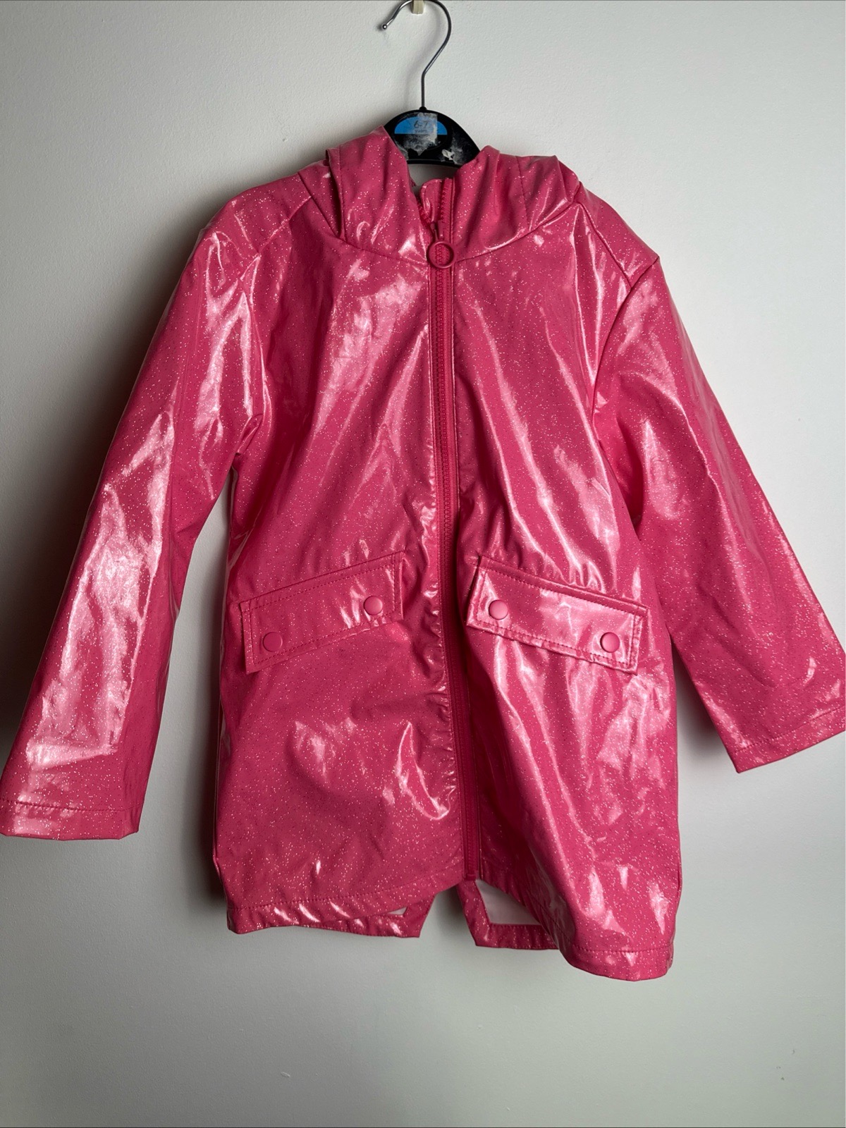 Girls Pink Glitter Hooded Raincoat Jacket Age 7 Shiny Waterproof Style