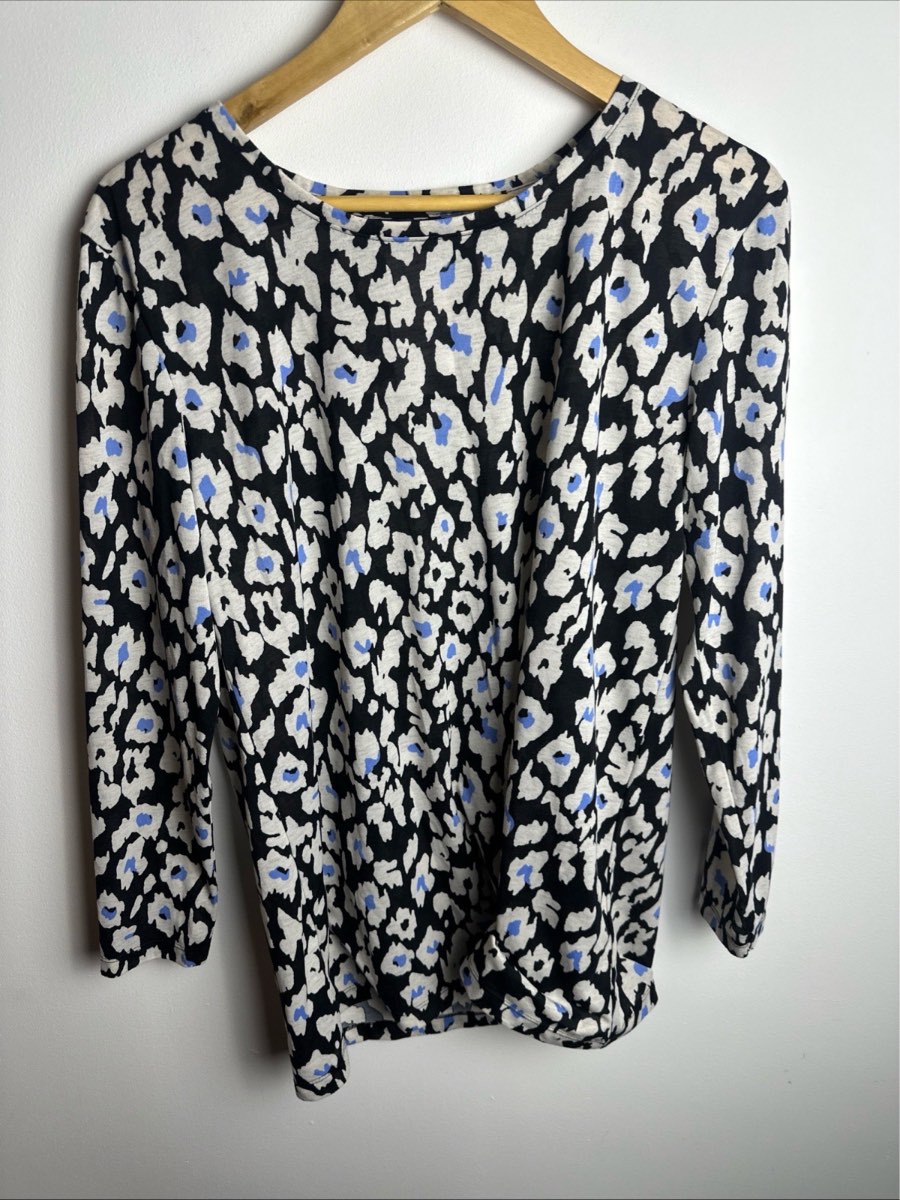 Marks & Spencer M&S Black Floral Print Long Sleeve Top UK 12 Smart Casual