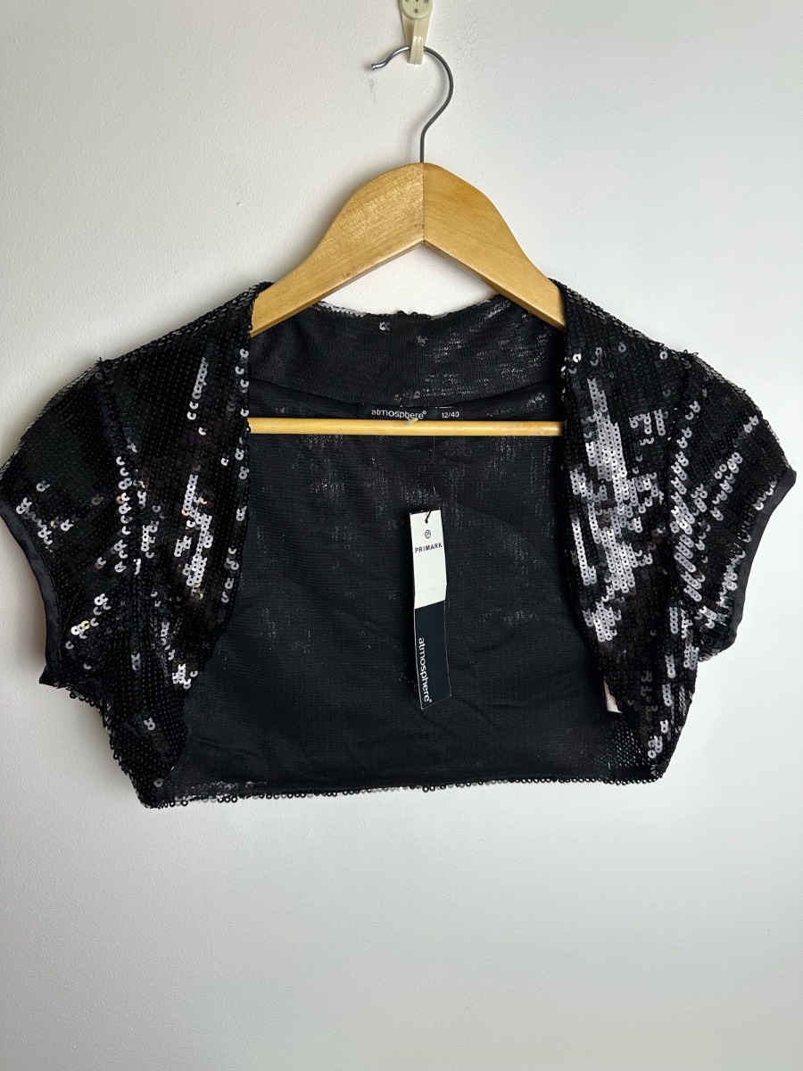 Atmosphere Black Sequin Bolero Shrug UK 12 EU 40 Party Evening Cropped
