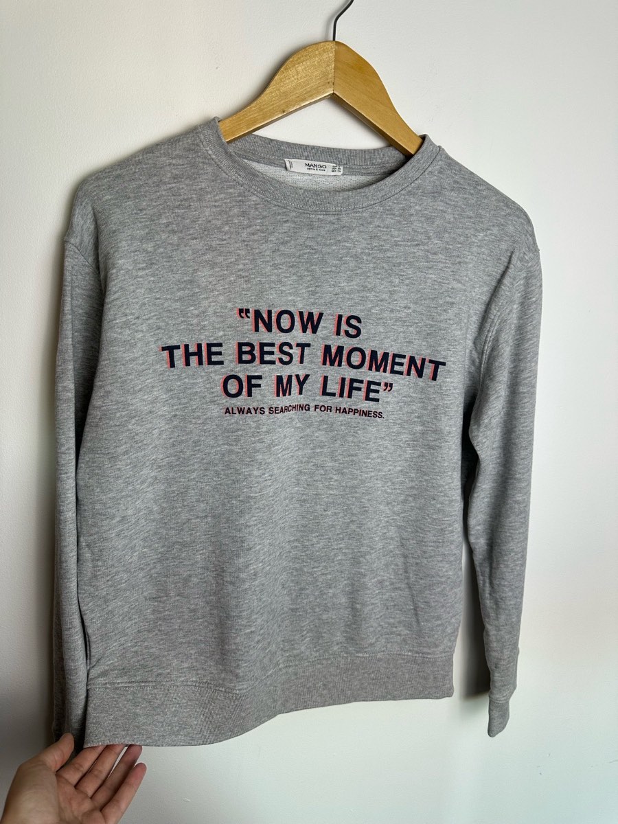 Mango Grey Slogan Sweatshirt S Women’s Cotton Casual Jumper Pullover