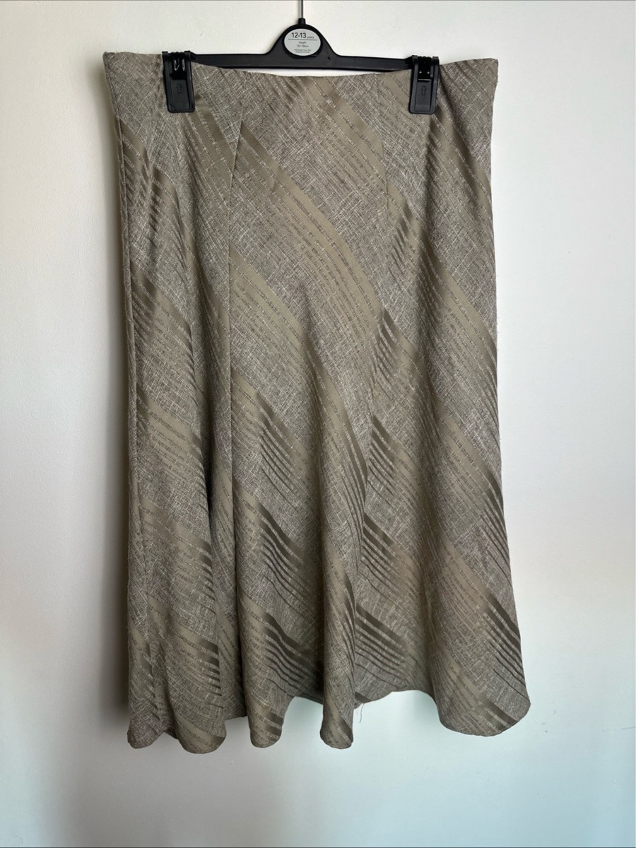 M&S Womens Midi Skirt UK 14 Beige Taupe A-Line Textured Pull On