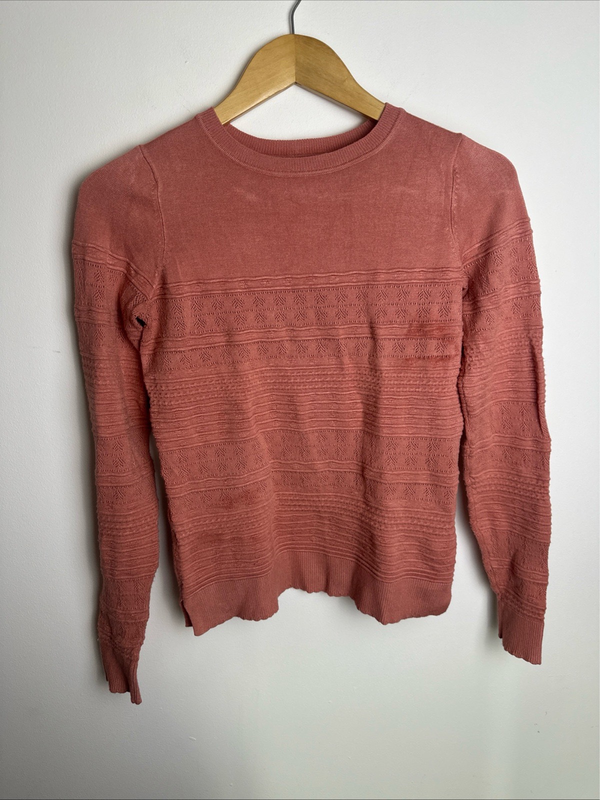 Oasis Womens Dusty Pink Pointelle Knit Jumper Size XS Long Sleeve Viscose Blend