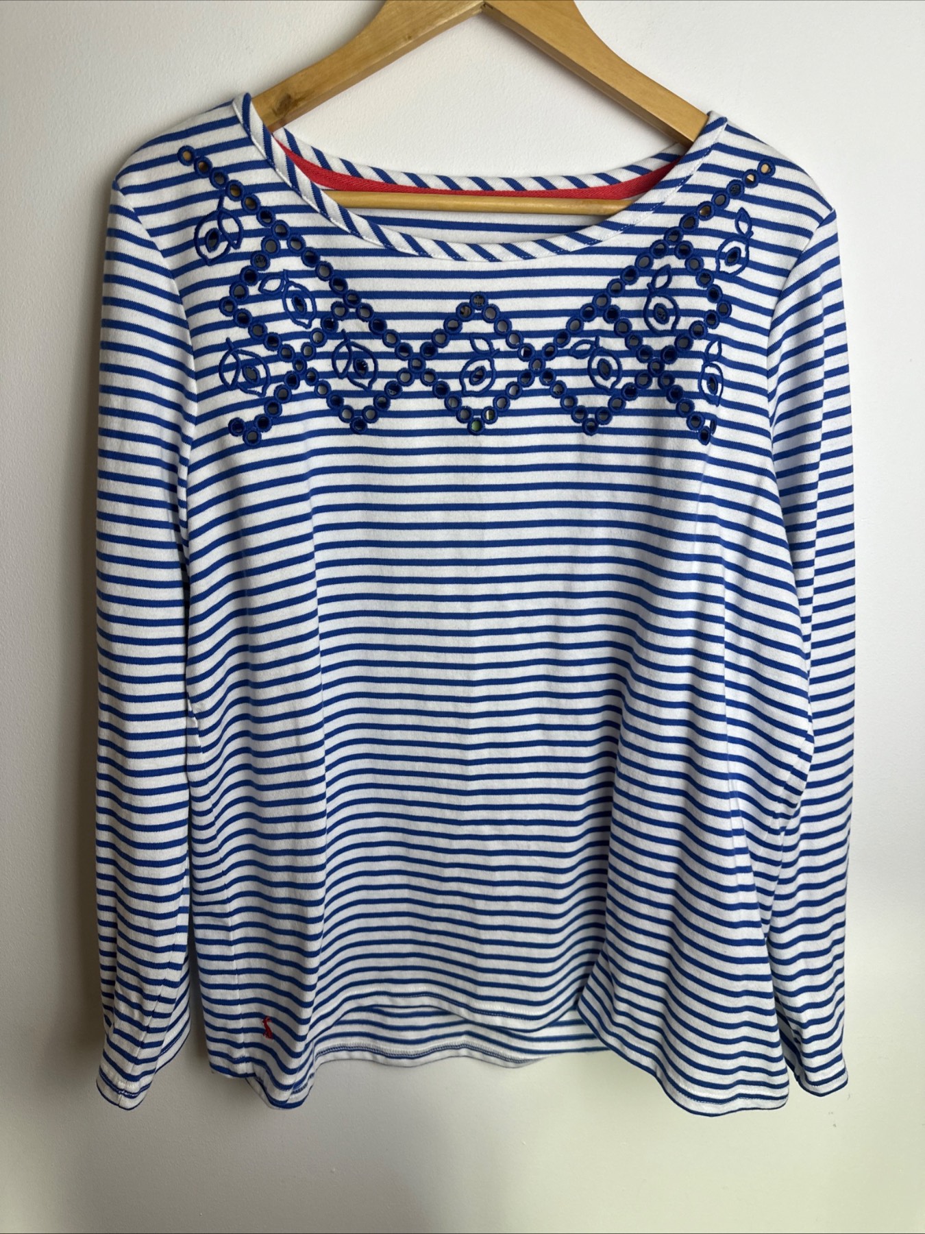 Joules Harbour Luxe Top UK 18 Blue White Stripe Broderie Cotton BNWT