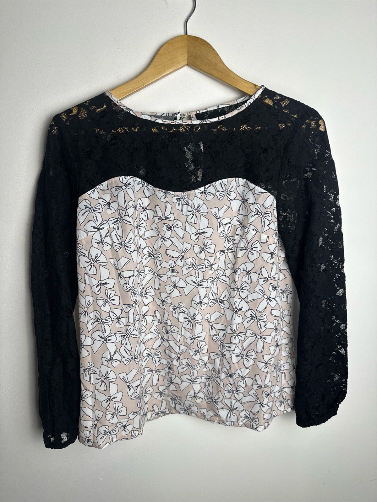 South Womens Blouse Size 12 Pink Black Floral Lace Long Sleeve Top