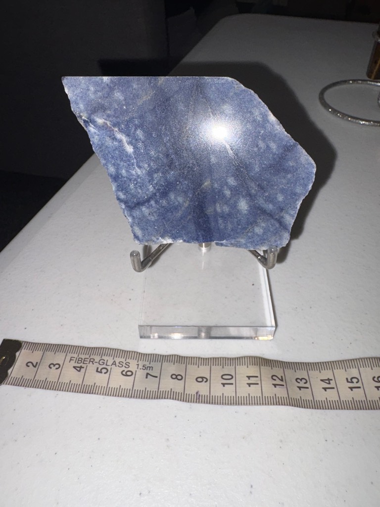 Blue Aventurine slab with resin and metal stand