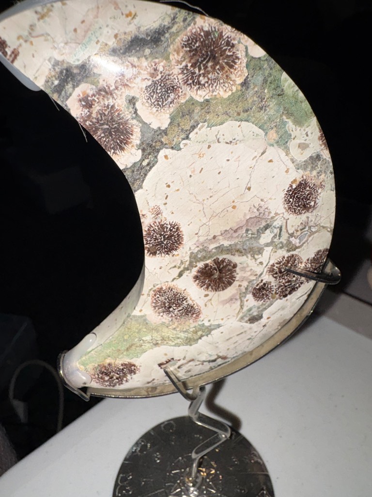 Rainforest Jasper moon with silver stand