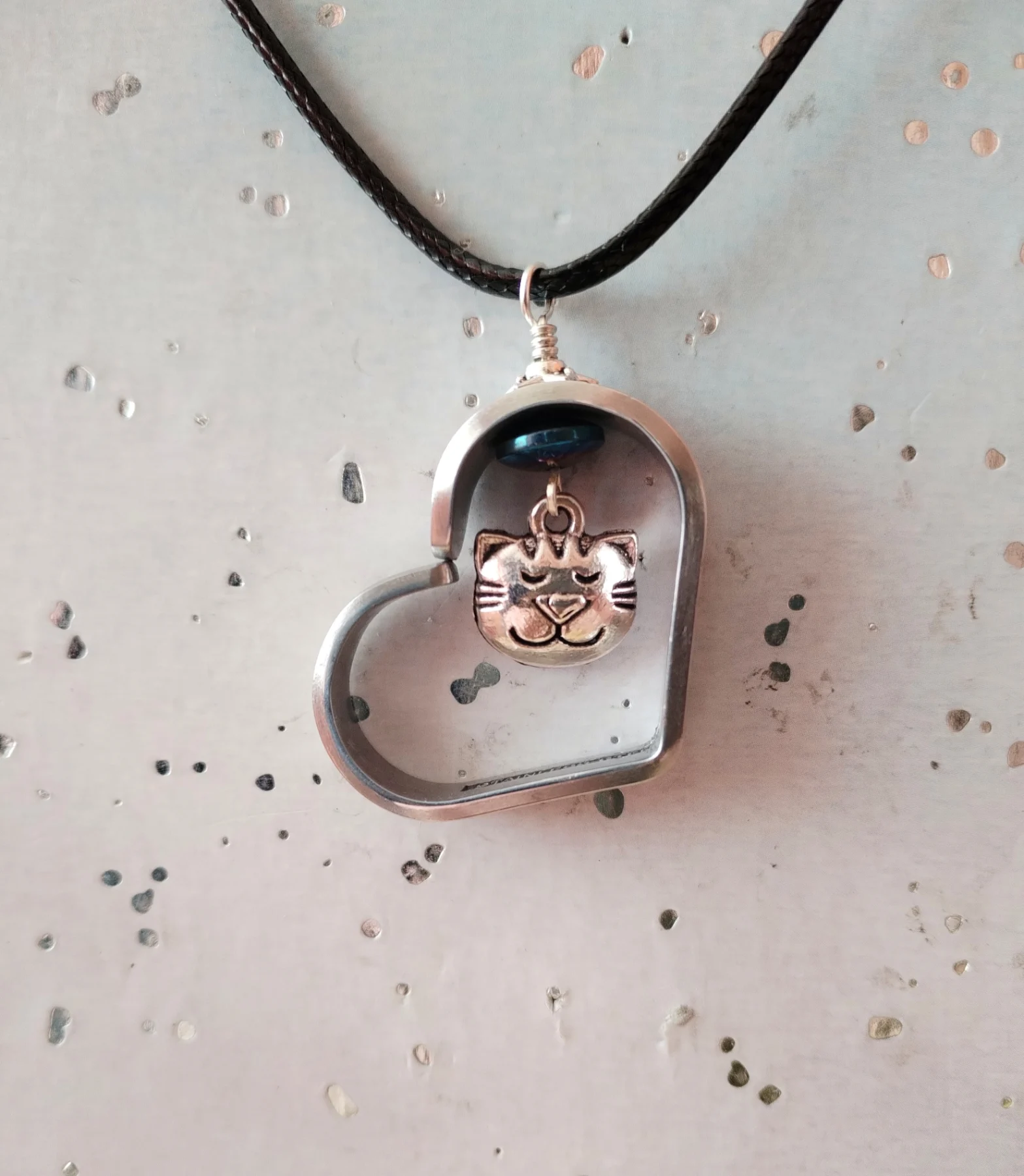 Handmade Stainless Steel Spoon Necklace | Heart & Cat Charm Pendant