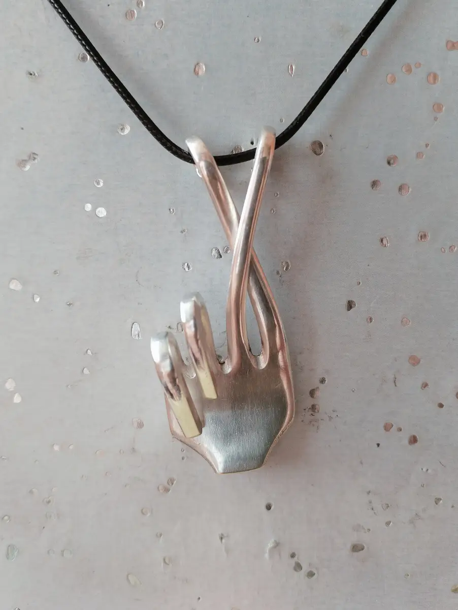Handmade silver plated fingers crossed good luck fork pendant necklace