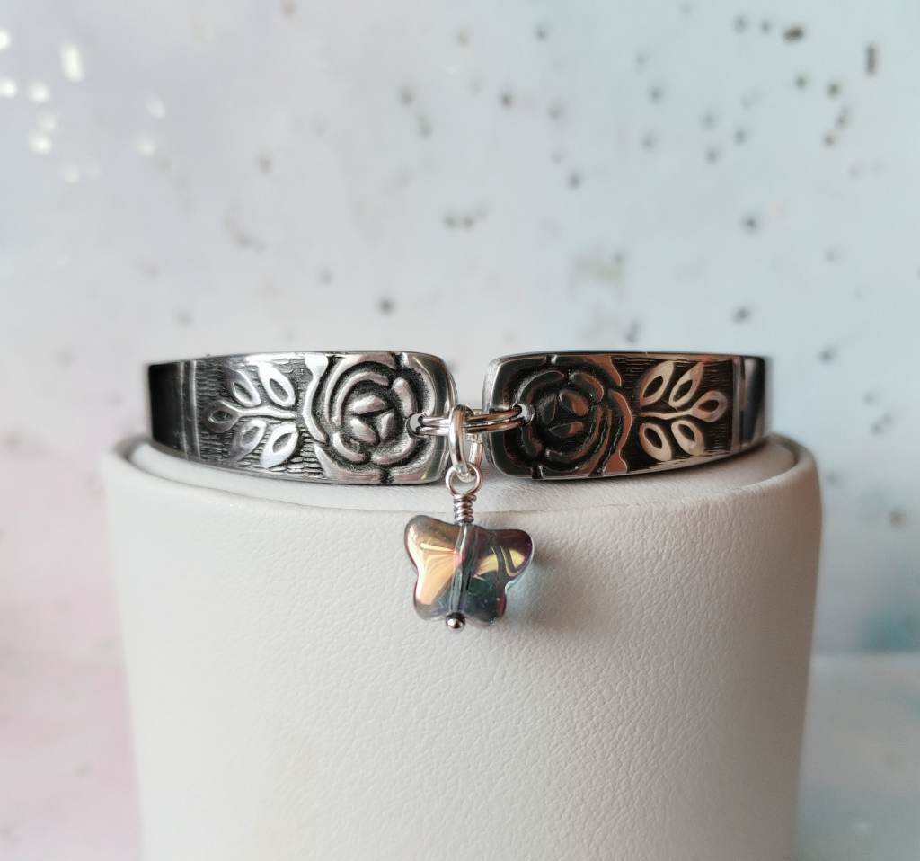 Handmade stainless steel spoon handle bracelet | butterfly charm | charm options