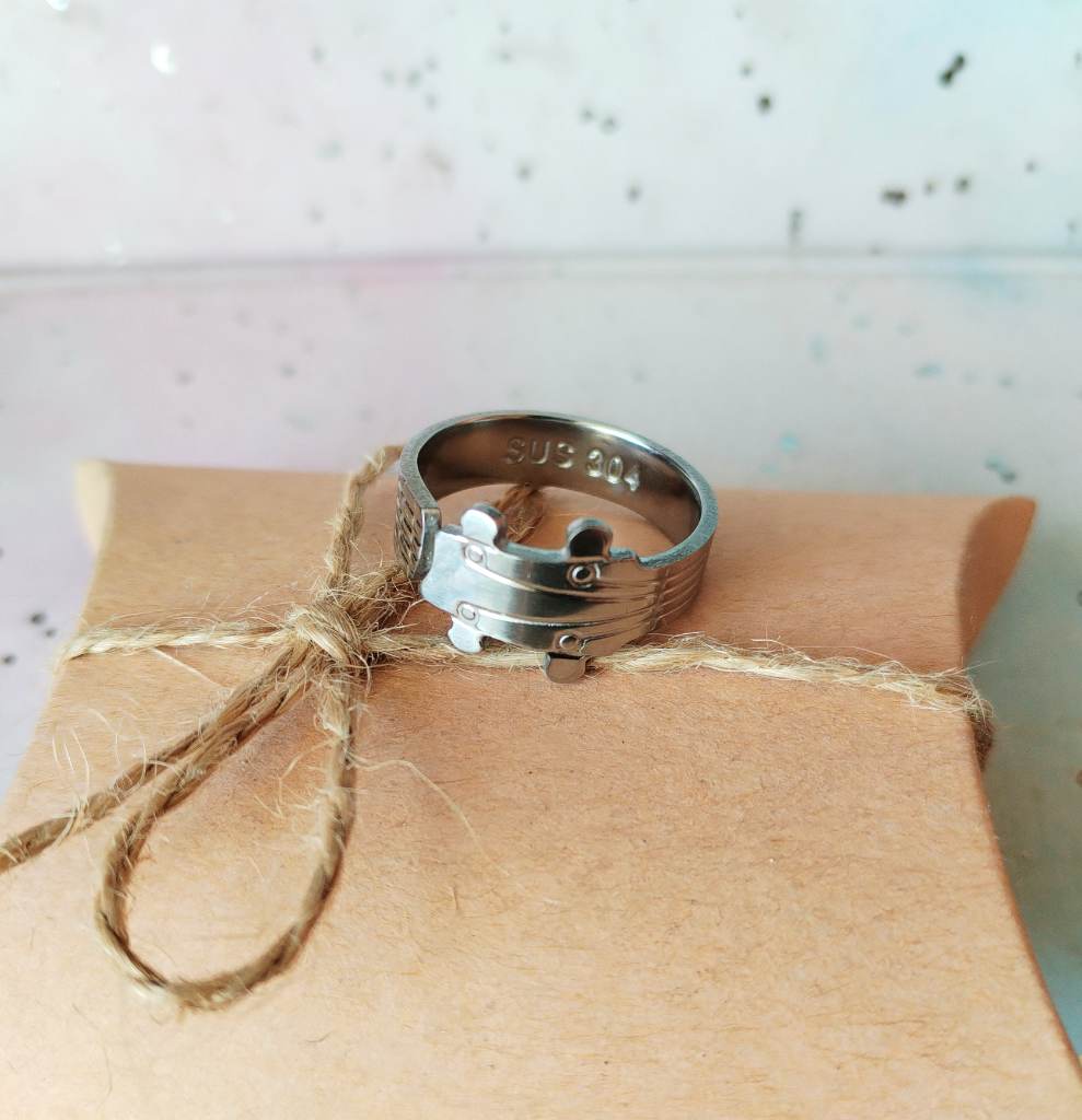 Handmade stainless steel Bass guitar spoon ring. Sized M to Z
