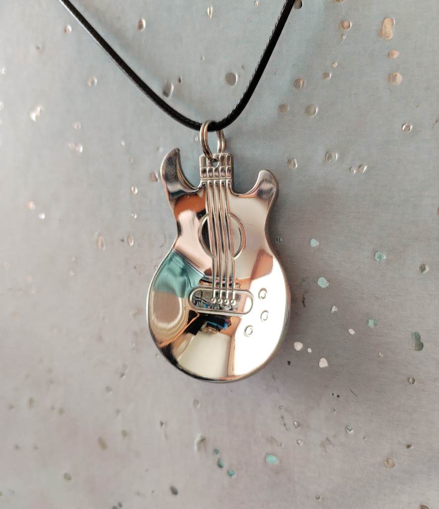 Handmade stainless steel Bass guitar spoon pendant.