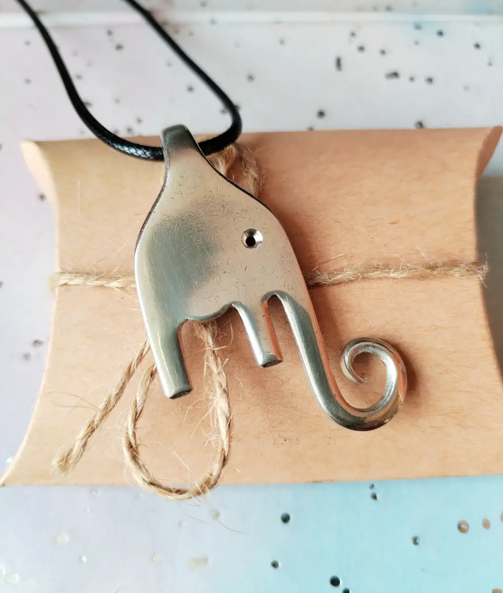 Handmade Silver Plated Elephant Fork Pendant Necklace | Upcycled Cutlery Jewellery