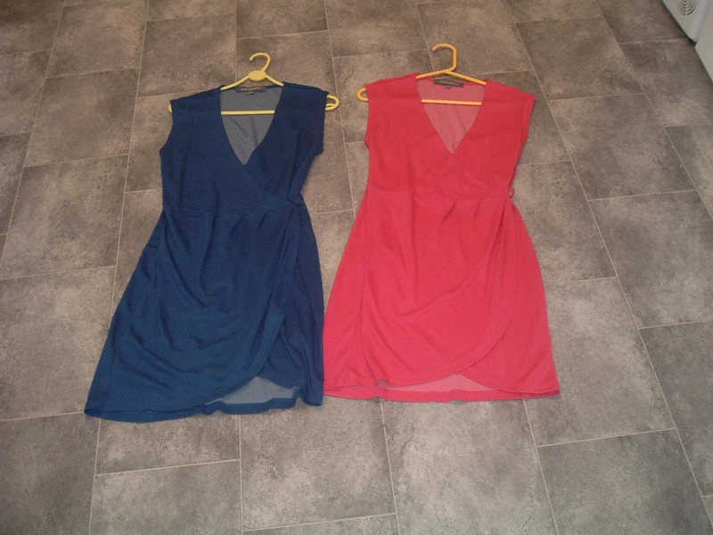 size 10 french connection 2 x sleeveless jersey wrapover dresses pink & blue