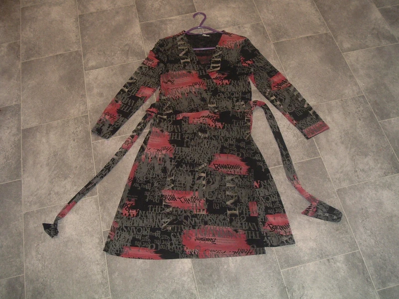 size 14 jane norman black pink grey long sleeve jersey wrap dress