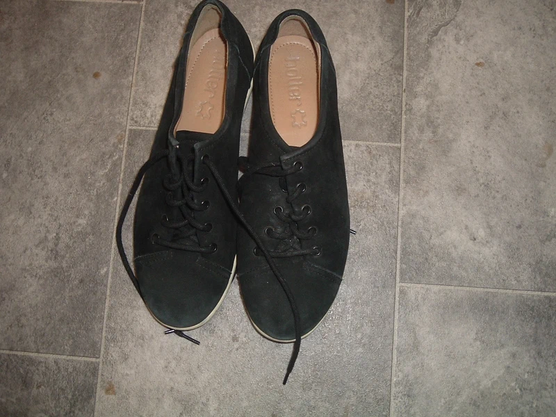 size 6 hotter black nubuck leather flat lace up casual shoes