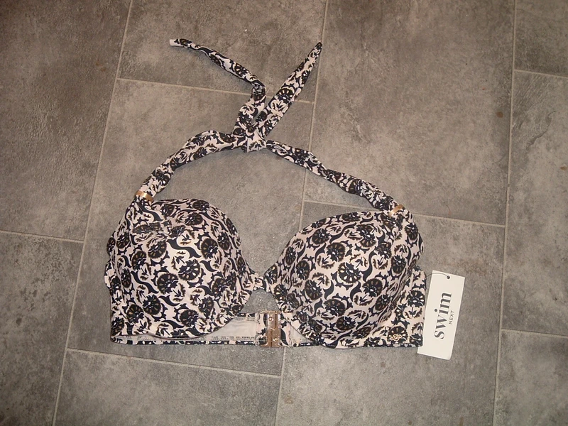 size 38D next beige black gold halterneck bikini top