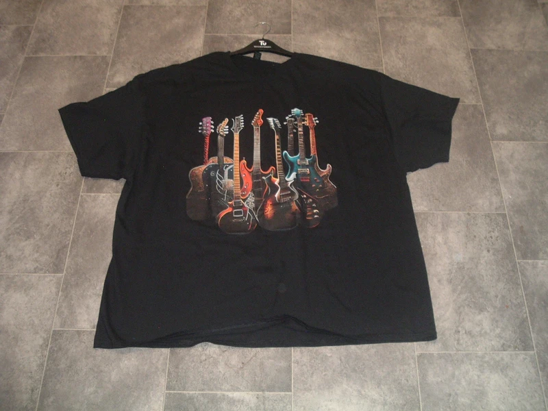 size 3XL gildan mens black guitar print cotton t shirt