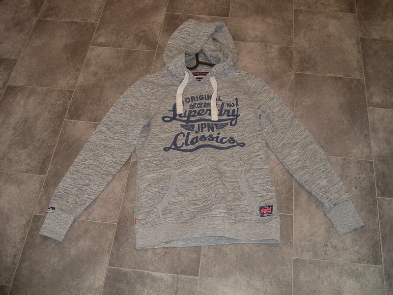 size S 8/10 superdry grey marl hoody with navy sparkly logo