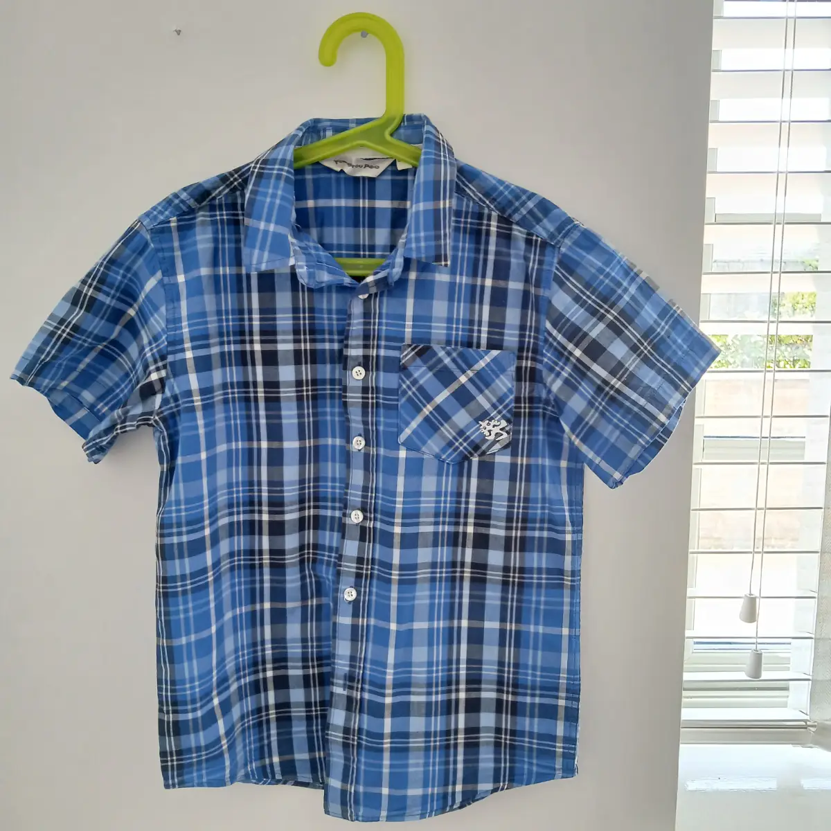Kangaroo Poo Boys Blue Check Shirt Age 9-10 Short Sleeve